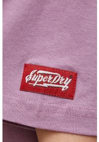 Superdry T-shirt bawełniany kolor fioletowy. Okazja: na co dzień. Kolor: fioletowy. Materiał: bawełna. Wzór: nadruk. Styl: casual