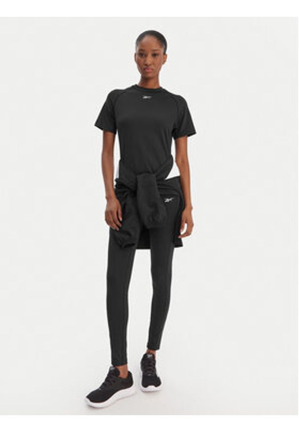 Reebok Koszulka techniczna RK25605CCW Czarny Slim Fit. Kolor: czarny. Materiał: syntetyk