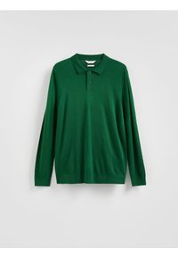 Reserved - Wiskozowy sweter polo - zielony. Typ kołnierza: polo. Kolor: zielony. Materiał: wiskoza