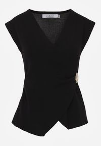 Renee - Czarna Kopertowa Bluzka z Wiskozą Ozdobiona Metaliczną Aplikacją Sanadra. Okazja: na imprezę. Typ kołnierza: dekolt kopertowy. Kolor: czarny. Materiał: wiskoza. Wzór: aplikacja. Styl: elegancki #7