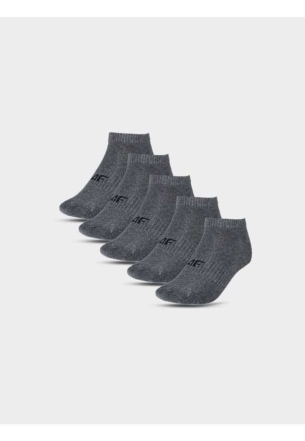 4f - Skarpetki casual przed kostkę (5-pack) chłopięce - szare. Kolor: szary. Materiał: włókno, materiał, poliamid, bawełna