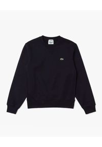 Lacoste - LACOSTE - Czarna bluza z logo. Kolor: czarny. Materiał: bawełna. Wzór: prążki #4