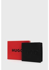 Hugo - HUGO portfel skórzany męski kolor czarny. Kolor: czarny. Materiał: skóra. Wzór: gładki