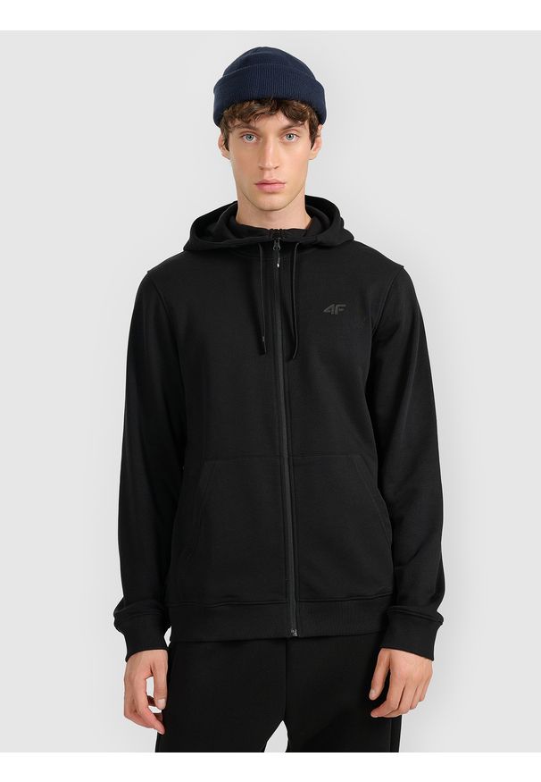 4f - 4F Bluza dresowa rozpinana z kapturem męska - czarna XL. Okazja: na co dzień. Typ kołnierza: kaptur. Kolor: czarny. Materiał: dresówka. Styl: casual