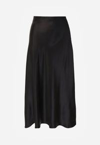 Born2be - Czarna Rozkloszowana Midi Spódnica Satynowa Zapinana na Suwak z Gumką w Pasie Williwarne. Okazja: na co dzień, do pracy, na spotkanie biznesowe. Kolor: czarny. Materiał: satyna. Styl: casual, biznesowy #5