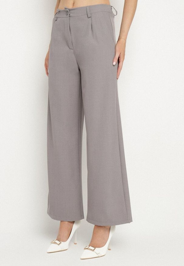 Born2be - Szary Garnitur Marynarka o Asymetrycznym Kroju i Szerokie Spodnie Purria. Kolor: szary