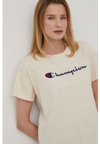 Champion t-shirt bawełniany 115351 kolor beżowy 115351-BS148. Okazja: na co dzień. Kolor: beżowy. Materiał: bawełna. Wzór: aplikacja. Styl: casual #2