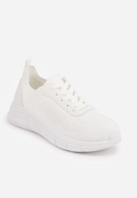 Born2be - Białe Dzianinowe Sneakersy na Grubej Podeszwie ze Żłobieniami Enolora. Okazja: na co dzień, na spacer. Kolor: biały. Materiał: dzianina. Szerokość cholewki: normalna. Sport: turystyka piesza, fitness #7
