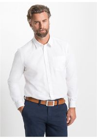 bonprix - Koszula z długim rękawem z czystej bawełny. Kolor: biały. Materiał: bawełna. Długość rękawa: długi rękaw. Długość: długie. Wzór: gładki #1