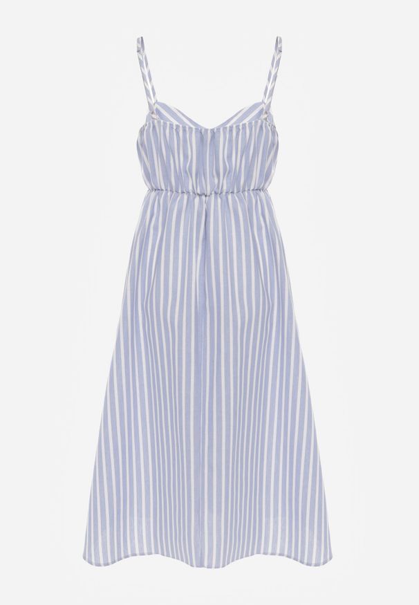 Born2be - Niebieska Sukienka Midi w Paski na Regulowanych Ramiączkach Bartale. Kolor: niebieski. Długość rękawa: na ramiączkach. Wzór: paski. Długość: midi