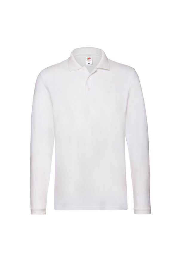 FRUIT OF THE LOOM - Męska Koszulka Polo Premium Z Długim Rękawem. Typ kołnierza: polo. Kolor: biały. Długość rękawa: długi rękaw. Długość: długie