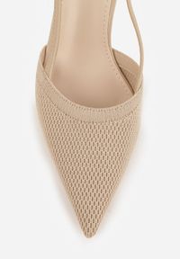 Renee - Beżowe Ażurowe Sandały na Szpilce Typu Slingback Pavidia. Zapięcie: sprzączka. Kolor: beżowy. Materiał: koronka. Wzór: ażurowy. Obcas: na szpilce #9