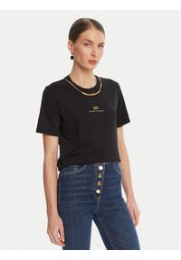 Elisabetta Franchi T-Shirt MA-028-56E2-V240 Czarny Regular Fit. Kolor: czarny. Materiał: bawełna