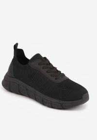 Born2be - Czarne Dzianinowe Sneakersy na Grubej Podeszwie ze Żłobieniami Enolora. Okazja: na co dzień, na spacer. Kolor: czarny. Materiał: dzianina. Szerokość cholewki: normalna. Sport: turystyka piesza, fitness #4