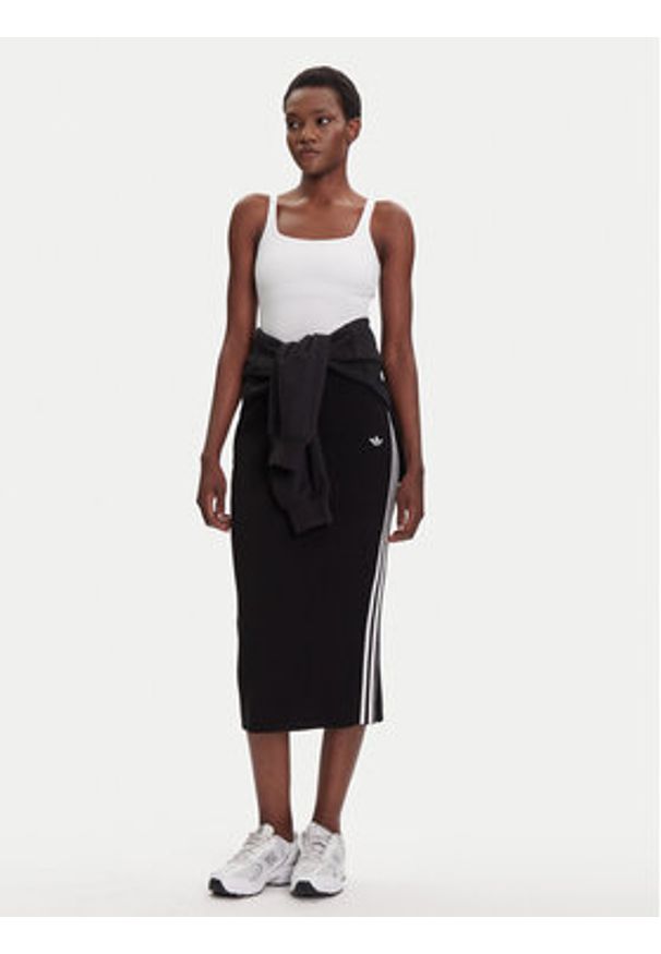 Adidas - adidas Spódnica ołówkowa adicolor Knit 3-Stripes JW2661 Czarny Regular Fit. Kolor: czarny. Materiał: wiskoza