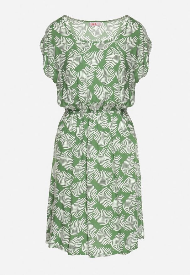 Born2be - Zielona Sukienka o Rozkloszowanym Kroju z Gumką w Pasie i Krótkim Rękawem Serive. Okazja: na co dzień, na spotkanie biznesowe. Kolor: zielony. Długość rękawa: krótki rękaw. Typ sukienki: rozkloszowane. Styl: casual, biznesowy, elegancki, klasyczny