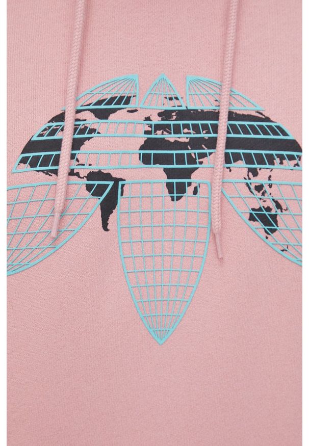 adidas Originals bluza bawełniana męska kolor różowy z kapturem z nadrukiem. Okazja: na co dzień. Typ kołnierza: kaptur. Kolor: różowy. Materiał: bawełna. Wzór: nadruk. Styl: casual