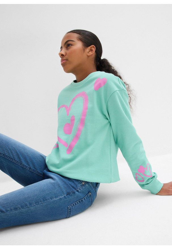 bonprix - Bluza z balonowym dołem, z czystej bawełny organicznej. Kolor: zielony. Materiał: bawełna