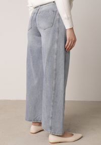 Born2be - Niebieskie Szerokie Jeansy z Bawełną i Wiskozą Zdobione Przeszyciami Harida. Stan: podwyższony. Kolor: niebieski. Wzór: aplikacja. Styl: elegancki, klasyczny #6