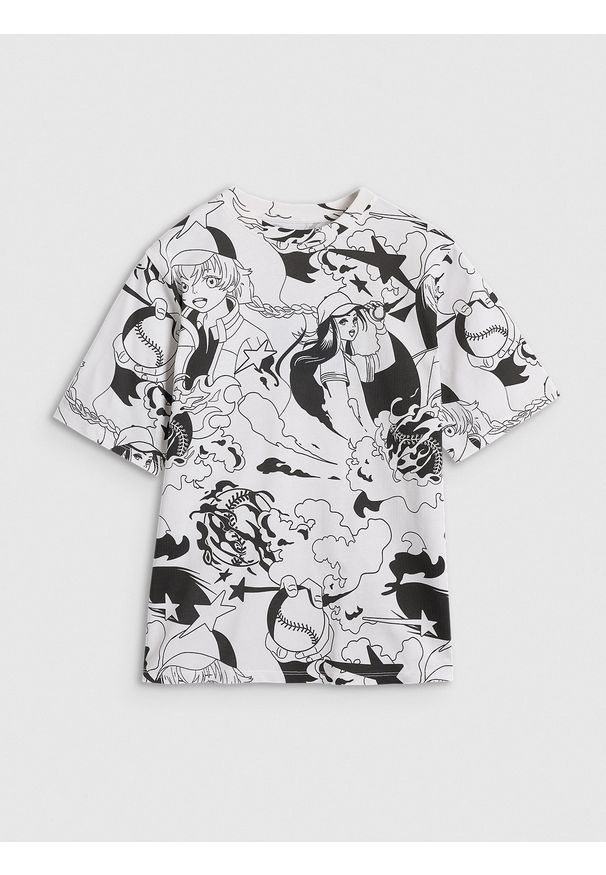 4f - 4F T-shirt oversize z nadrukiem dziewczęcy - multikolor 134 (8-9 lat). Kolor: wielokolorowy. Materiał: skóra. Wzór: nadruk. Sezon: lato