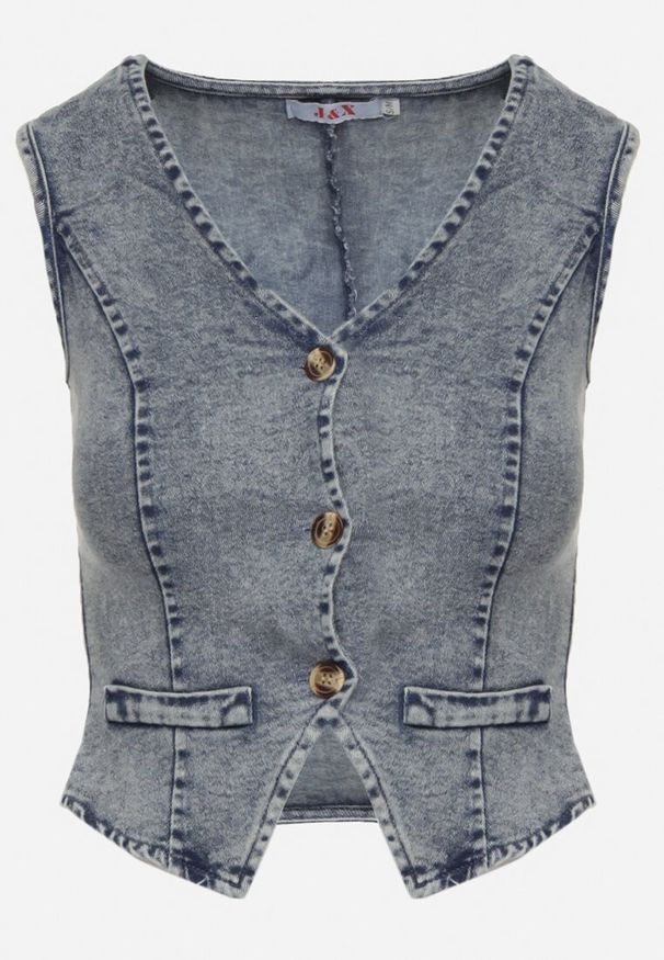Born2be - Niebieska Jeansowa Kamizelka z Bawełną i Imitacją Kieszeni Maitera. Okazja: na co dzień. Kolor: niebieski. Materiał: jeans, bawełna. Sezon: lato, wiosna. Styl: casual, boho, sportowy