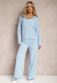 Renee - Niebieski Luźny Komplet Dresowy Szerokie Spodnie i Bluza z Kapturem Gossame. Kolor: niebieski. Materiał: dresówka #3
