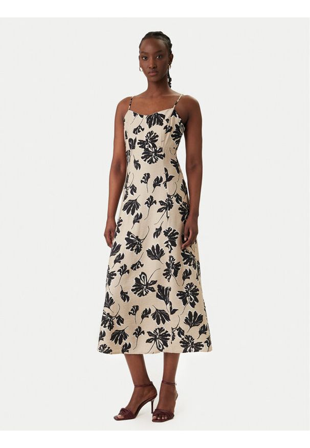 Vero Moda Sukienka letnia Jennifer 10341972 Beżowy Regular Fit. Kolor: beżowy. Materiał: wiskoza. Sezon: lato