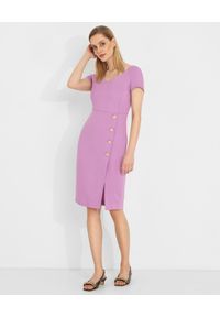 Pinko - PINKO - Fioletowa midi sukienka z guzikami Malizioso. Kolor: różowy, wielokolorowy, fioletowy. Materiał: tkanina, wiskoza. Styl: glamour, elegancki. Długość: midi #2