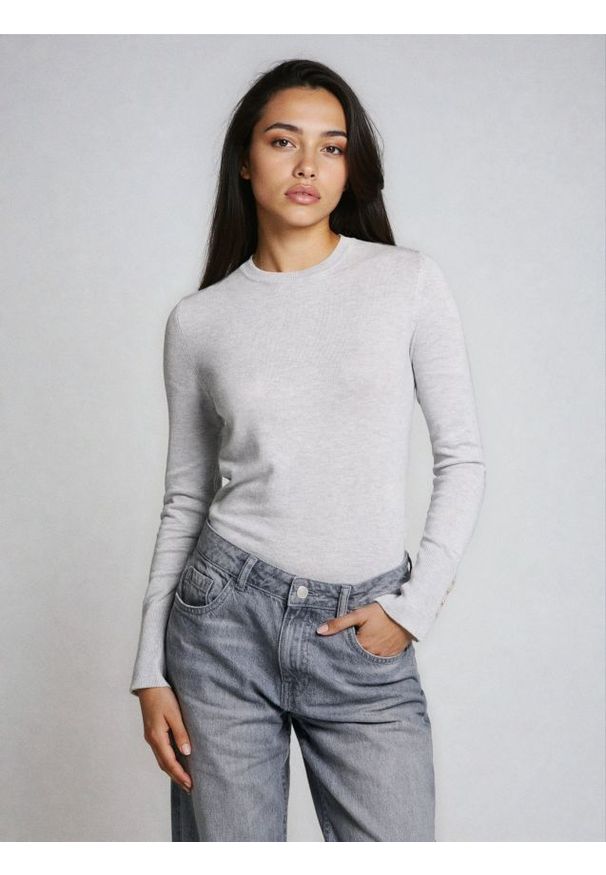 Sinsay - Prążkowany sweter - szary. Kolor: szary. Materiał: prążkowany