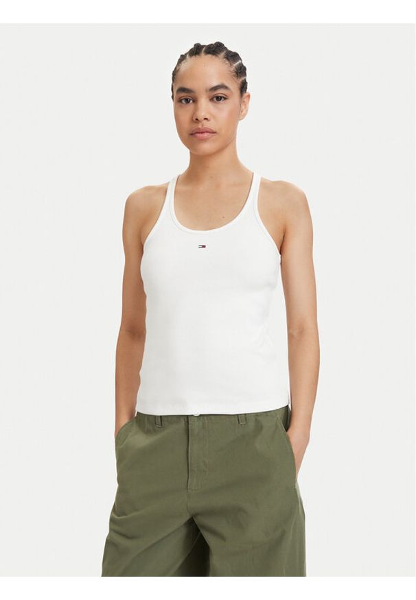 Tommy Jeans Top Racerback DW0DW22264 Beżowy jasny Slim Fit. Kolor: beżowy. Materiał: bawełna