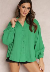 Renee - Zielona Bawełniana Koszula z Linii Oversize Karerria. Kolor: zielony. Materiał: bawełna #3