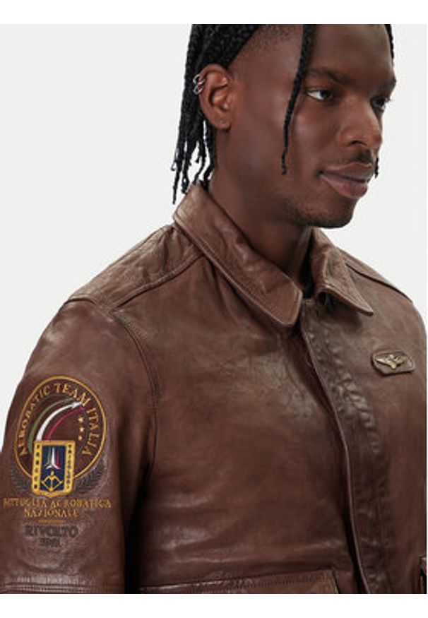 Aeronautica Militare Kurtka skórzana 252PN0963U100839 Brązowy Regular Fit. Kolor: brązowy. Materiał: skóra