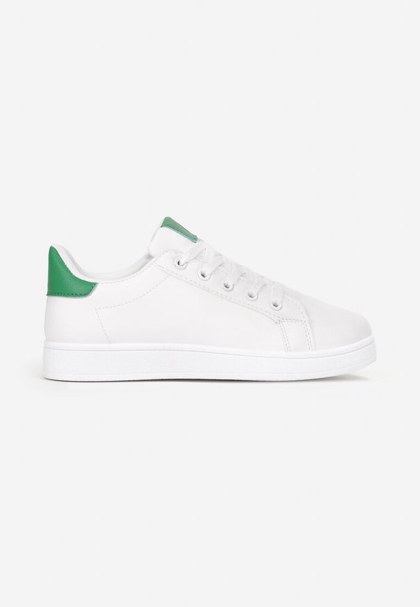 Born2be - Biało-Zielone Sneakersy z Małymi Wstawkami na Języku i Zapiętku Deneld. Kolor: biały