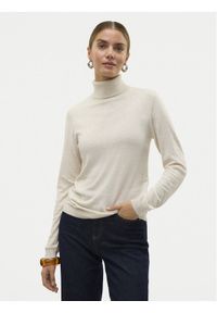 Vero Moda Golf Iris 10320450 Beżowy Slim Fit. Typ kołnierza: golf. Kolor: beżowy. Materiał: syntetyk, wiskoza