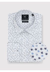 Pako Lorente - PAKO LORENTE – Biała koszula męska w niebieskie listki. Okazja: do pracy, na co dzień. Typ kołnierza: button down. Kolor: biały, niebieski, wielokolorowy. Materiał: bawełna, elastan. Styl: casual