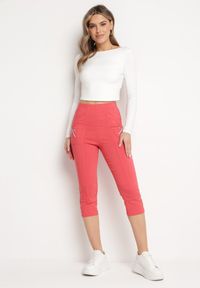 Born2be - Różowe Spodnie 3/4 z Elastyczną Gumką w Pasie i Suwakami Leazira. Okazja: na co dzień. Kolor: różowy. Styl: casual, elegancki #3