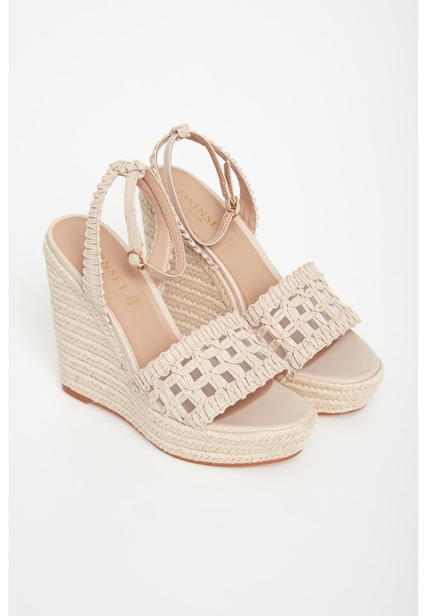 Twinset Milano - Sandały na koturnie damskie TWINSET. Obcas: na koturnie