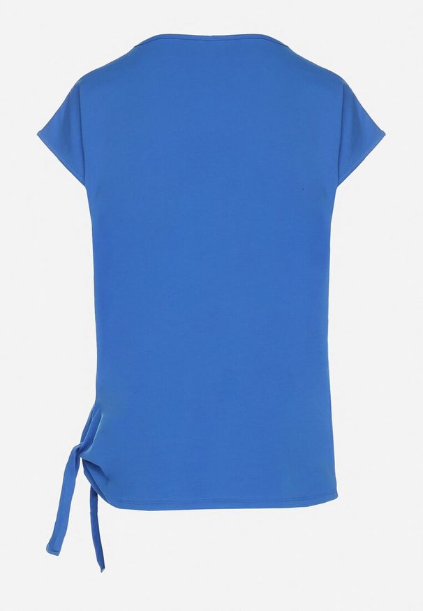 Born2be - Niebieski Bawełniany T-shirt z Wiązaniem Falmio. Okazja: na co dzień. Kolor: niebieski. Materiał: bawełna. Styl: klasyczny, elegancki, casual