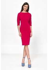Nife - Dopasowana Sukienka z Asymetrycznymi Draperiami - Różowa. Kolor: różowy. Materiał: poliester, elastan, wiskoza. Typ sukienki: asymetryczne