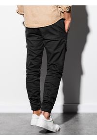 Ombre Clothing - Spodnie męskie joggery P925 - czarne - XL. Okazja: na co dzień. Kolor: czarny. Materiał: bawełna, poliester, elastan. Styl: casual #4