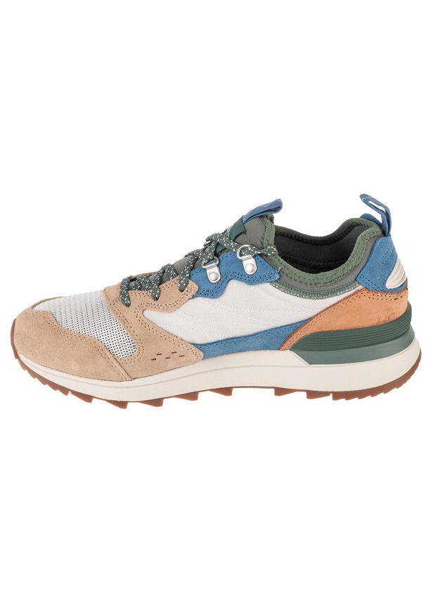Buty do chodzenia męskie Merrell Alpine 83. Zapięcie: sznurówki. Kolor: wielokolorowy, niebieski, szary. Materiał: guma, skóra, tkanina, materiał, syntetyk. Szerokość cholewki: normalna. Sport: turystyka piesza