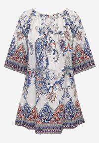 Born2be - Niebieska Wiskozowa Bluzka w Etniczny Wzór z Frędzlami w Stylu Boho Raimine. Okazja: do pracy, na co dzień. Kolor: niebieski. Materiał: wiskoza. Wzór: gładki. Styl: boho #7