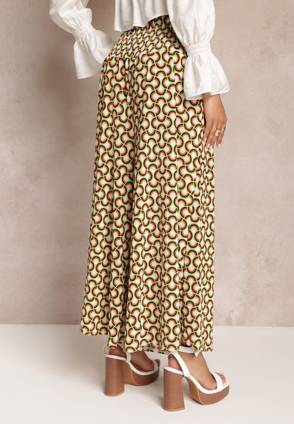 Renee - Jasnozielone Spodnie Culotes z Szerokimi Nogawkami i Gumką w Talii Demia. Okazja: na co dzień. Kolor: zielony. Materiał: materiał. Sezon: wiosna, lato. Styl: elegancki, casual