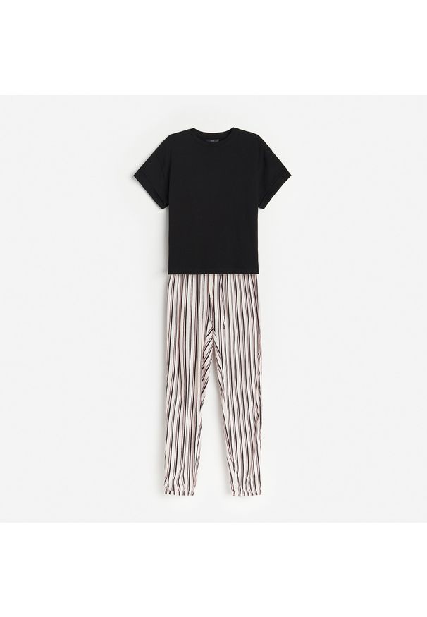 Reserved - Dwuczęściowa piżama z wiskozy - Czarny. Kolor: czarny. Materiał: wiskoza