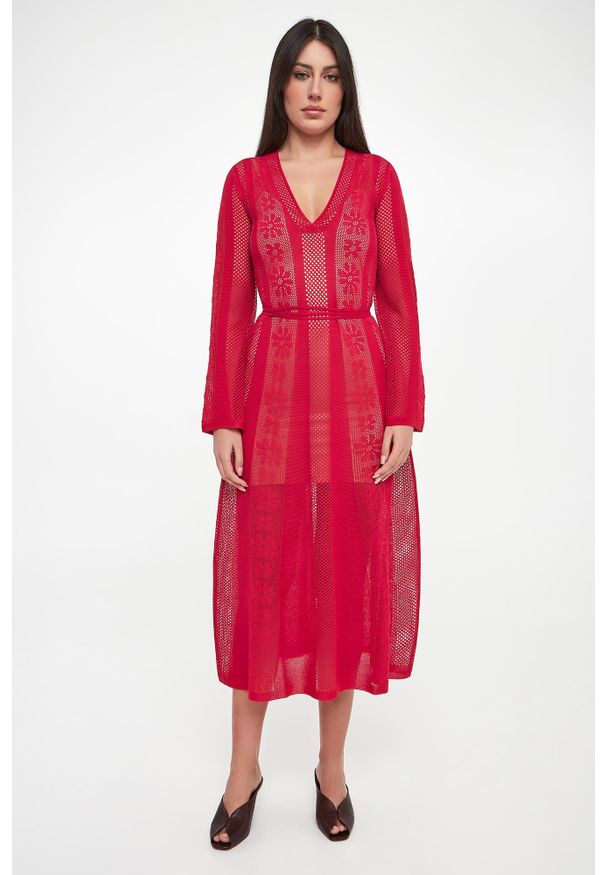 Twinset Milano - Sukienka ażurowa midi TWINSET. Wzór: ażurowy. Długość: midi