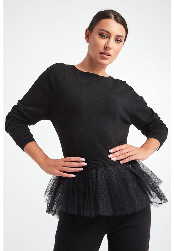 Twinset Milano - SWETER TWINSET. Materiał: tiul, materiał. Długość rękawa: długi rękaw. Długość: długie. Wzór: gładki