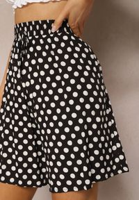 Renee - Czarno-Białe Szorty z Bawełny z Gumką w Talii High Waist Efioma. Okazja: na co dzień. Stan: podwyższony. Kolor: czarny. Materiał: bawełna. Długość: krótkie. Sezon: lato. Styl: elegancki, casual #3