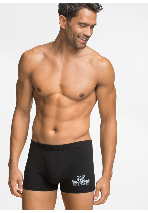 bonprix - Bokserki o dopasowanym kroju z bawełną (3 pary). Kolor: czarny. Materiał: bawełna. Wzór: nadruk