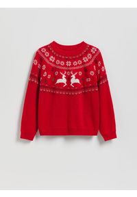Reserved - Świąteczny sweter - czerwony. Kolor: czerwony. Materiał: dzianina, bawełna. Styl: wizytowy