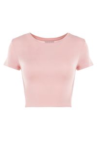 Born2be - Różowy T-shirt Irousa. Kolor: różowy. Materiał: materiał, bawełna. Długość rękawa: krótki rękaw. Długość: krótkie. Wzór: gładki